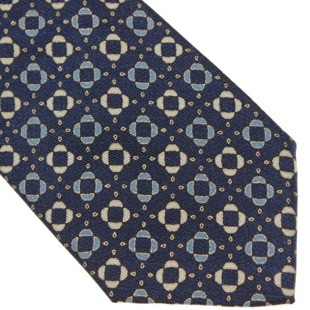 Brioni NWOT Neck Tie in Blue & Yellow Geometric Print 100% Silk Made in Italy